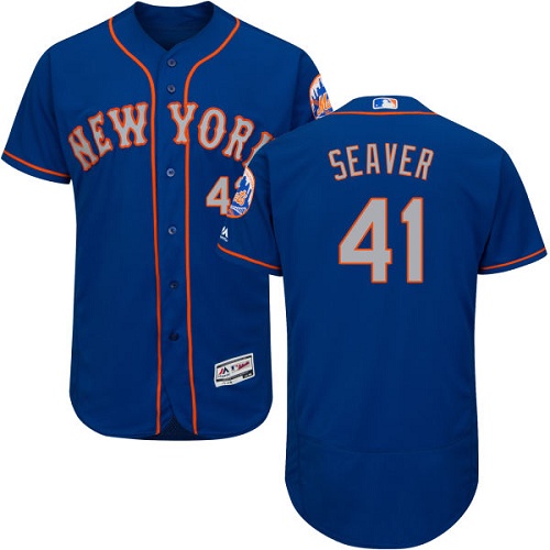 Mets #41 Tom Seaver Blue(Grey NO.) Flexbase Authentic Collection Stitched MLB Jersey